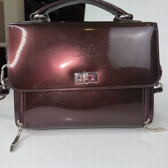 Beijo Brown Patent Top Handle Handbag Crossbody - Picture 4 of 16